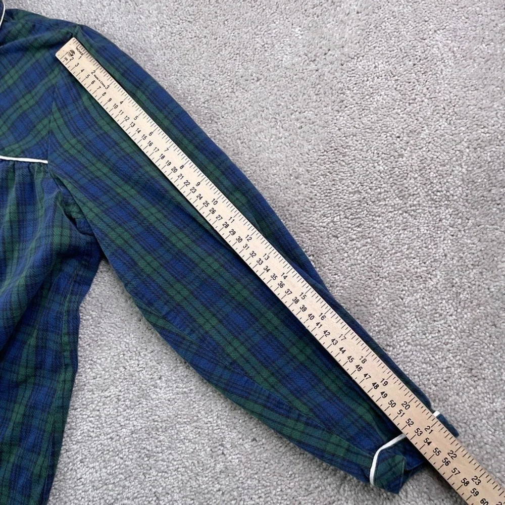 Vintage LL Bean Nightgown Womens Medium Green Blue Tartan Plaid Flannel Pajamas